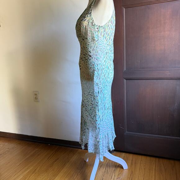 Y2K Vintage TO THE MAX | Teal Silk Bias Cut Midi Cocktail Dress | Size 10 - Picture 5 of 6